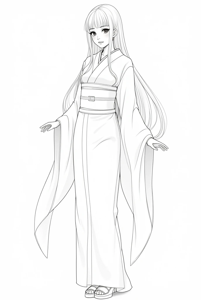Line art、kimono、woman