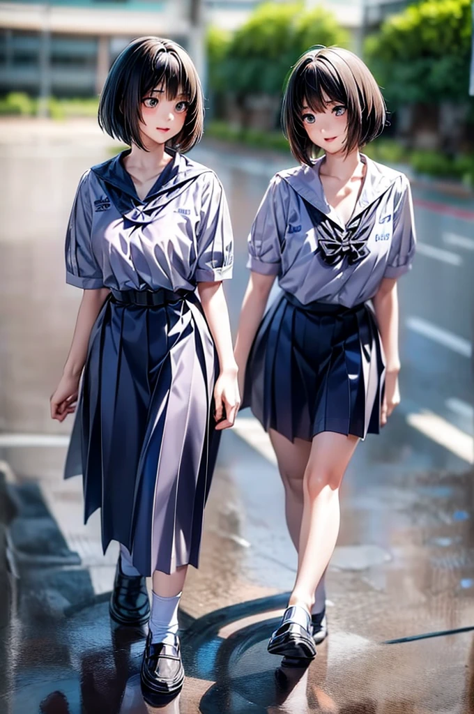 Anime style High school student wearing a Thai school uniform Walking alone
Looks outstanding and has a unique aura A confident girl who walks gracefully but still maintains her youthfulness

Distinctive features
Body shape:
Slender and tall or has proportionate curves
Broad shoulders, looks strong
Slender and beautiful legs Walking confidently
Face:
Thick eyebrows, sharp eyes, may have a few freckles to add charm
High nose, full lips
Short hair to the shoulder or long, straight hair Or may have a dark hair color to add coolness
Dressing style:
Like branded clothes or clothes that look designed
Oversized T-shirts, ripped jeans or short skirts
Sneakers or leather boots
A few accessories but look expensive, such as a watch, chains or rings
Posture:
Walking confidently, hands in pockets or crossed behind the back
Looking straight ahead, not looking down
Posture looks relaxed, not tense