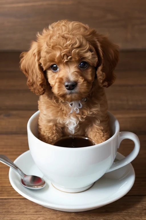 Toy poodle in an empty coffee cup
