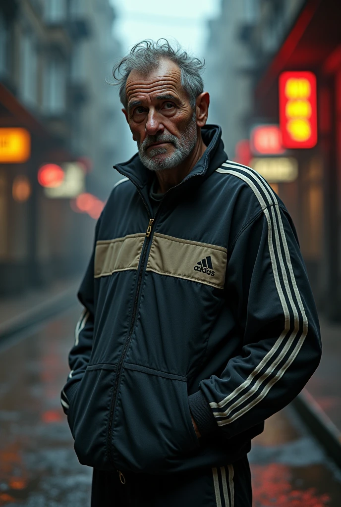 An old man from russa with adidas suit
