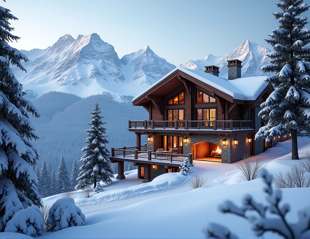 sumptuous chalet in the most beautiful ski resort with snow falling