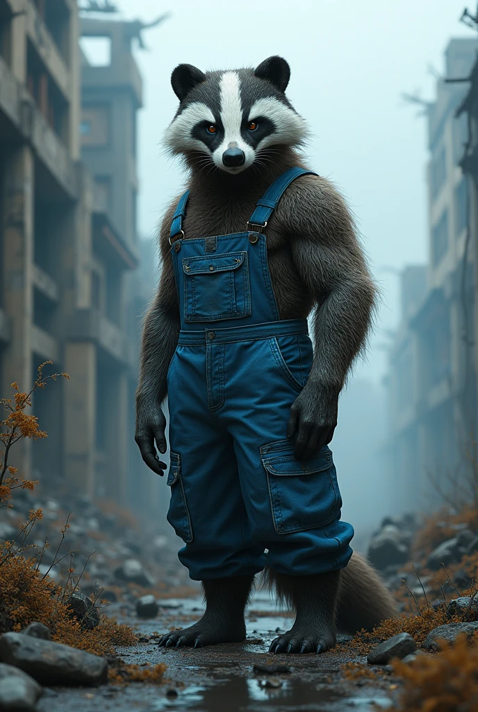 Badger humanoid Overalls blue apocalypse