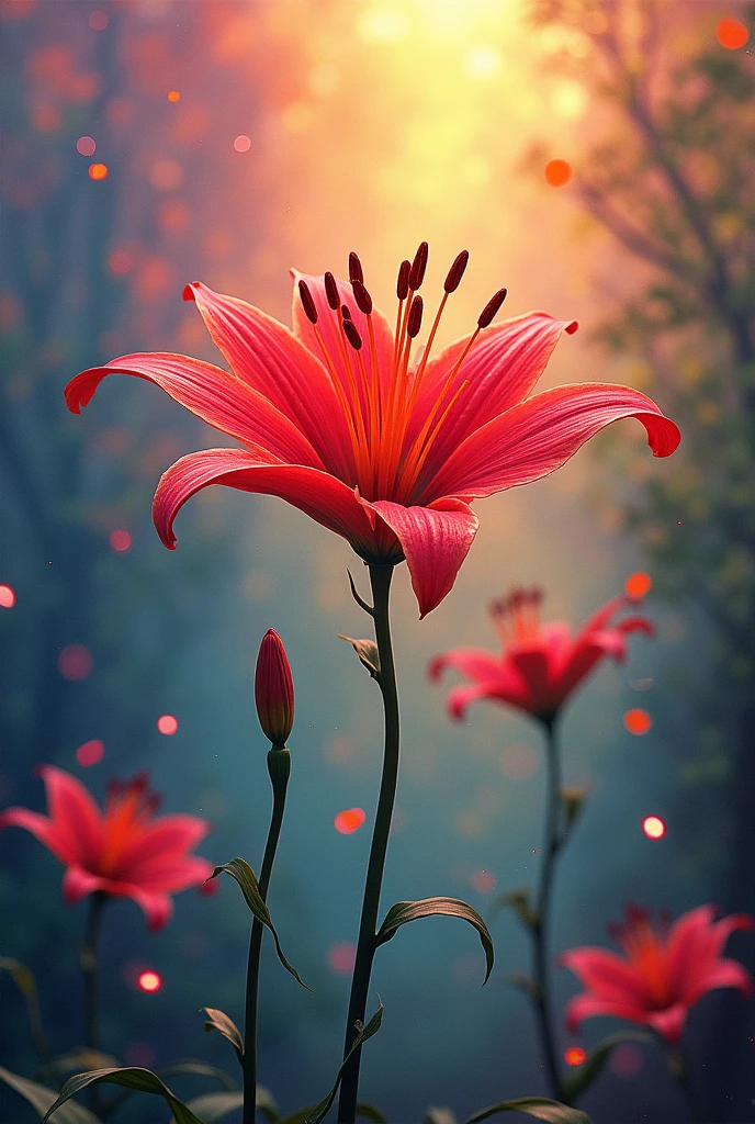 Rainbow colors、Red spider lily、Japanese style