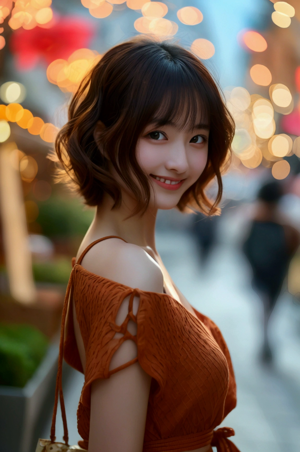 Tabletop, Highest quality, figure, Very detailed, In detail, High resolution, 8k wallpaper, Perfect dynamic composition, Beautiful attention to detail, dress,Medium Hair, Natural color lip, Random sexy poses,smile,Aoyama Street Walk、20-year-old girl