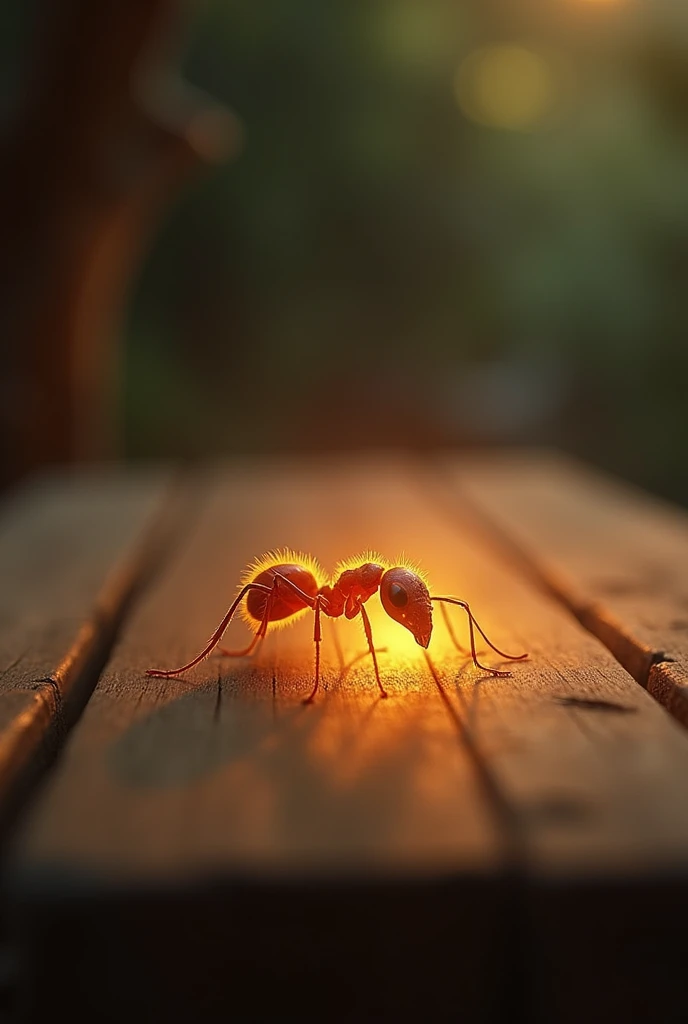 A ant on a table with glow