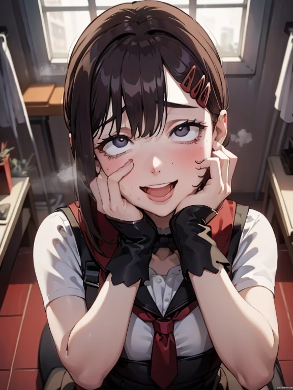 She is masturbating,She has been seen masturbating,She is excited to show off her masturbation,She is a perverted exhibitionist,She is the most beautiful woman,class room,(bla lift:1.3),smile,,from above,steam,