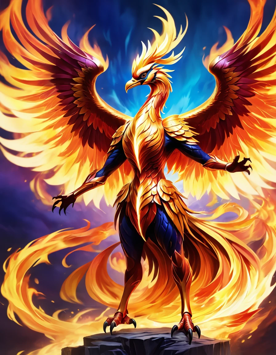 A majestic phoenix rises from the ashes, its fiery plumage glowing against a vibrant, gradient-colored sky. The flames dance in harmony with the histogram of hues above, casting a warm, golden light upon the mythical creature's regal pose, ImgFixerPre0.3