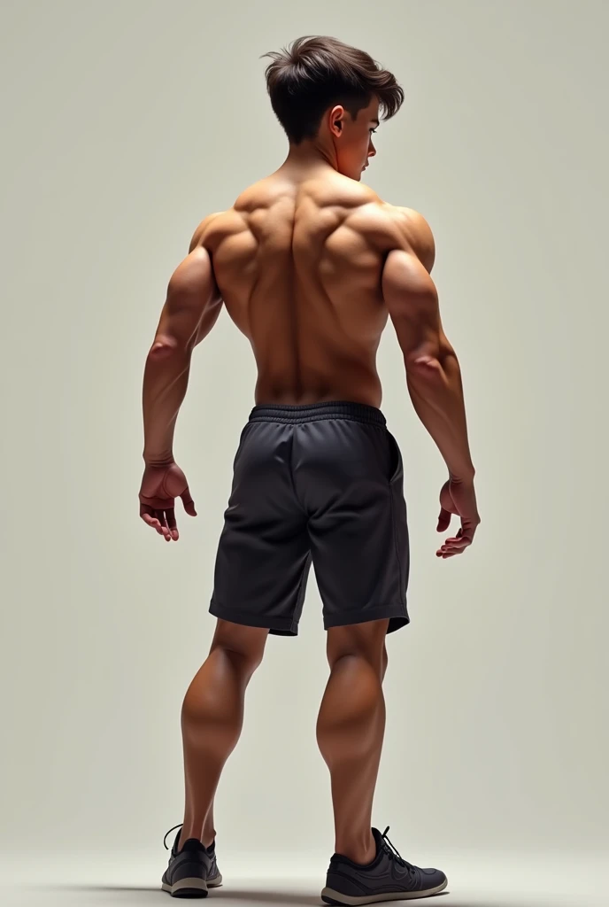 A boy showing back side of body builder