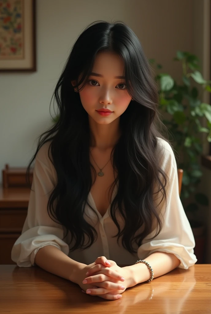 A young woman with long black hair sits at a table., 2 7 years, 22 years old, 2 8 years, 2 , Age 2 9 years, 2, 2, Delicious, 1 8 is, 2 5 yo, 3 , 2 0, 20 yo