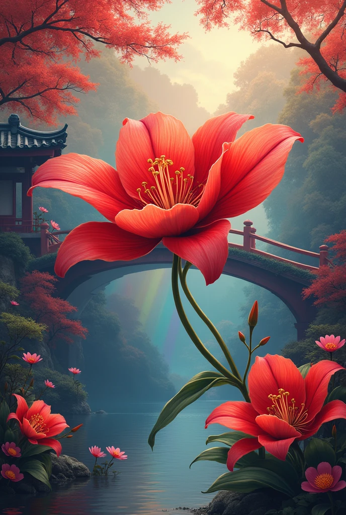 Red spider lily、Japanese style、Rainbow colors