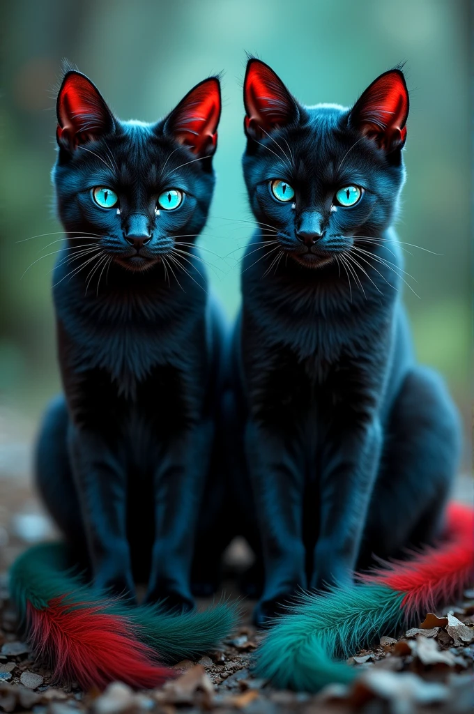 Hot Black cats with blue mixed red eyes and crimson red and green tail sticker