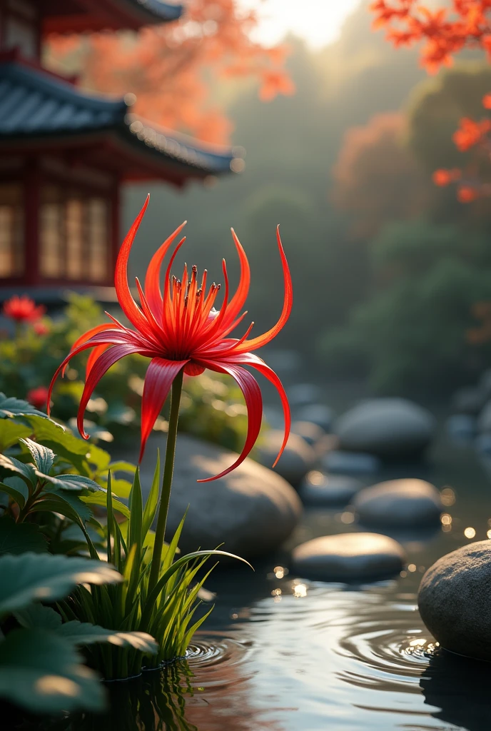 Red spider lily、Japanese style、garden