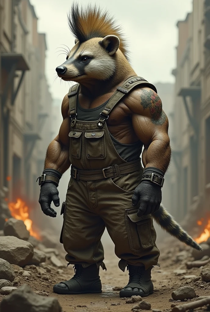 Badger humanoid mohawk Overalls apocalypse