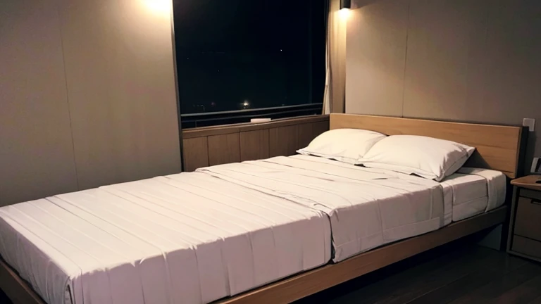 A double bed bathed in pale moonlight、There is no one here