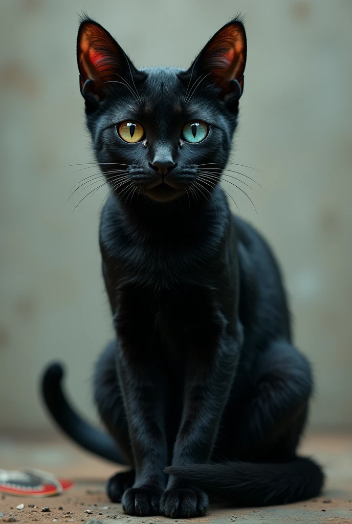  Hot Black cat with blue- red eyes and crimson red and green tail sticker 