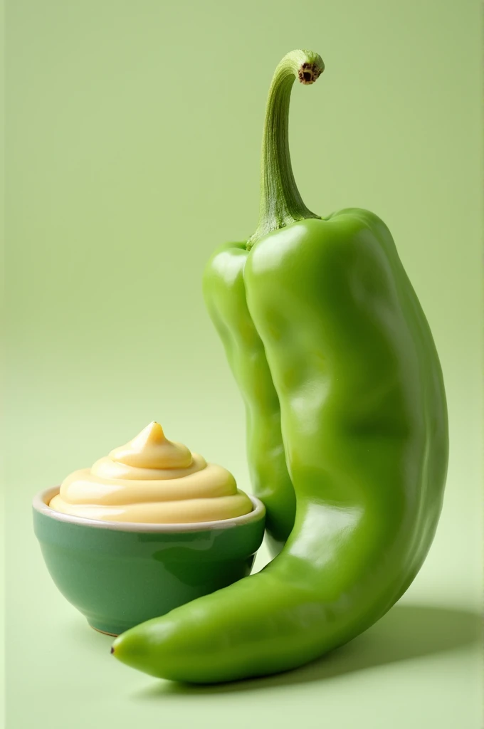 A normal green Chili with a small bawl mayonnaise in one fram