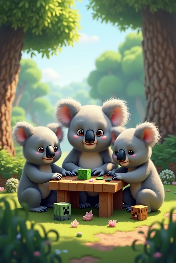 Groupe de koalas, playing Minecraft