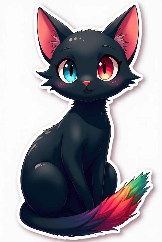 Hot Black cat with bluered eyes and crimson red and green tail anime sticker