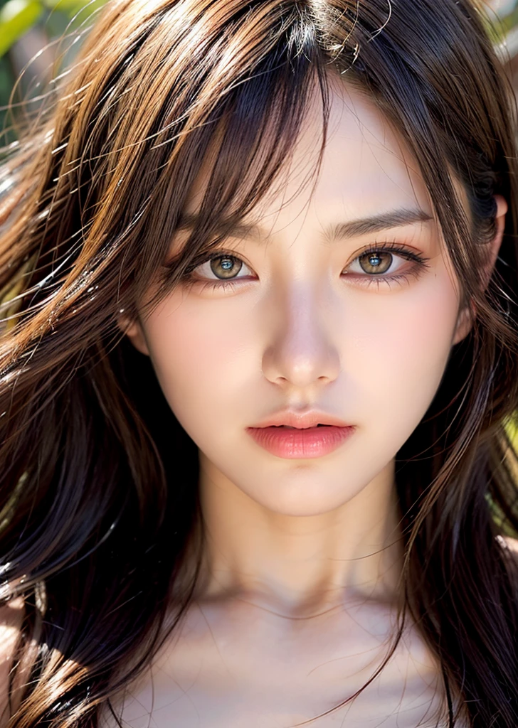 １Young women、（（Face forward：1.5））、Beautiful woman、Beautiful skin、Beautiful big eyes、Bust Shot、Close-up of face、Realistic、In detail、high resolution、Artwork、Soft lighting、Atmospheric、Feeling female pheromones