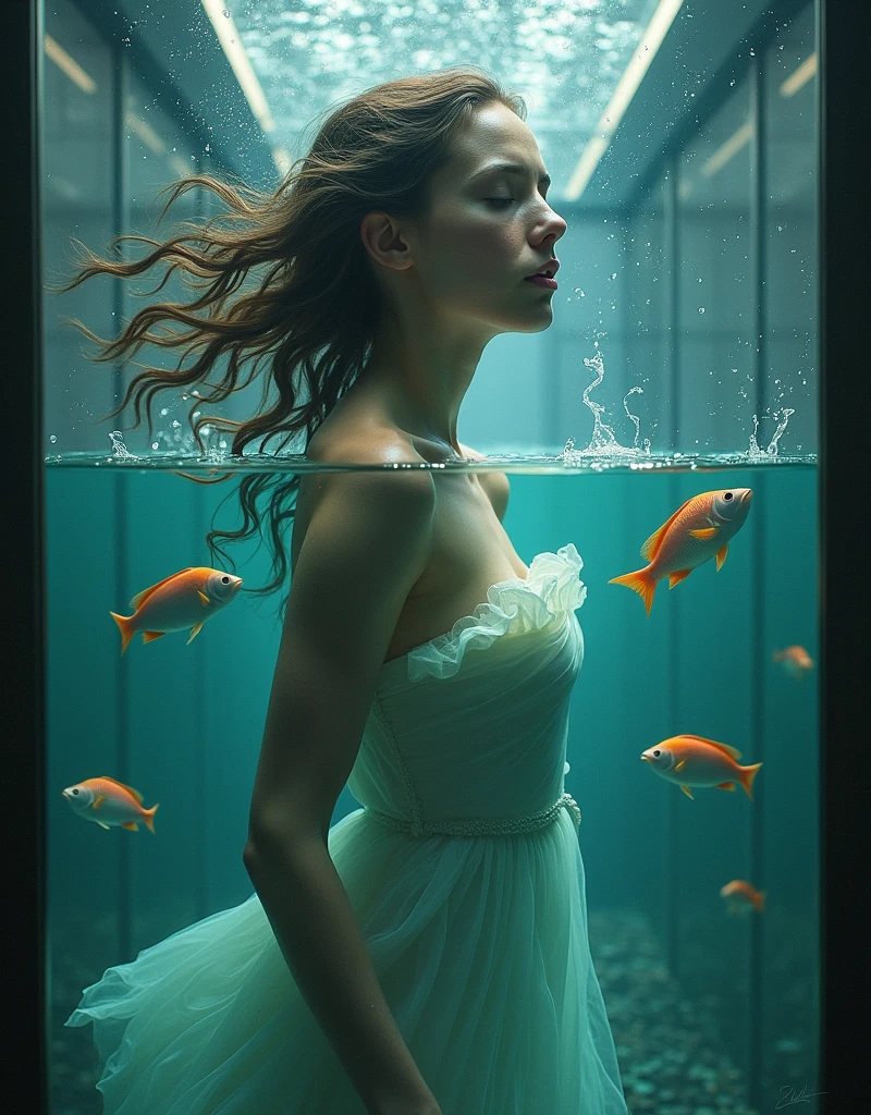 Make a woman emerge from a fish tank