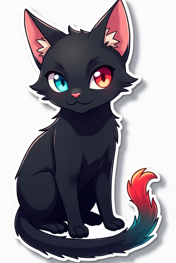  Hot Black cat with bluered eyes and crimson red and green tail and pink ear  anime sticker 