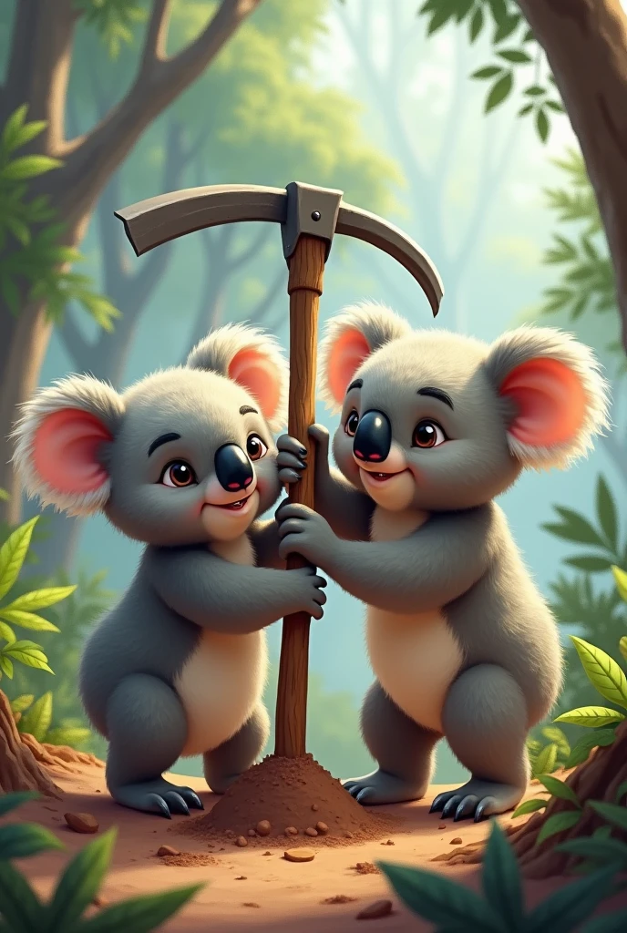 Group of koalas with a pickaxe