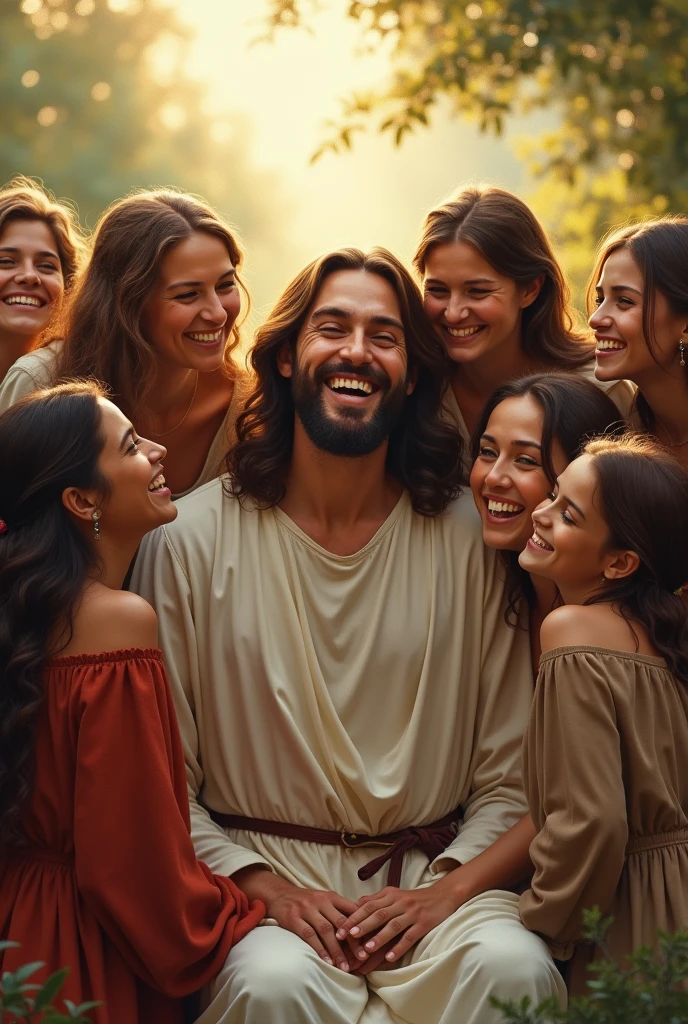 happy people next to jesus