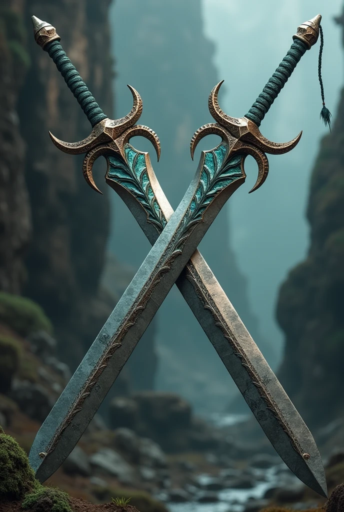Snake handle dual sword blade that is sharp on only one side dual sword means two swords