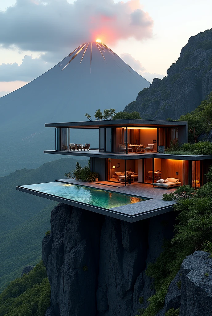 House on the edge of a volcano with swimming pool