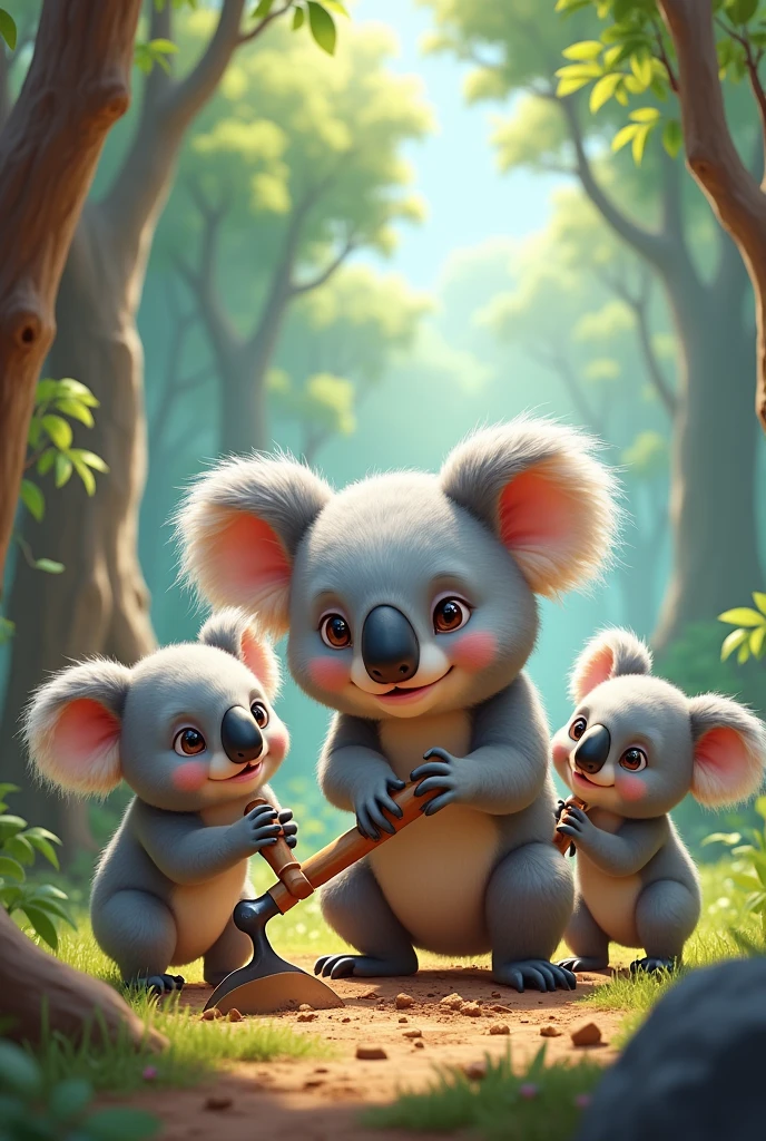 Group of koalas with a pickaxe
