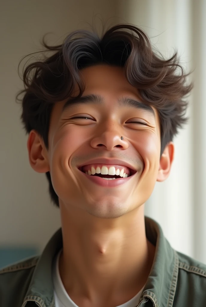 Portrait of a young man laughing softly