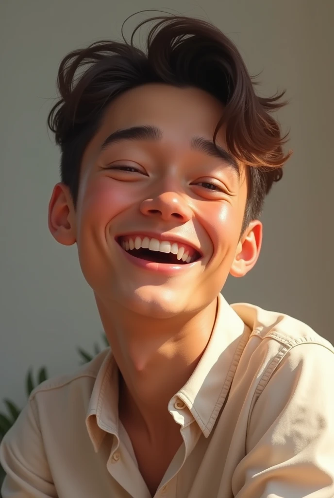 Portrait of a young man laughing softly