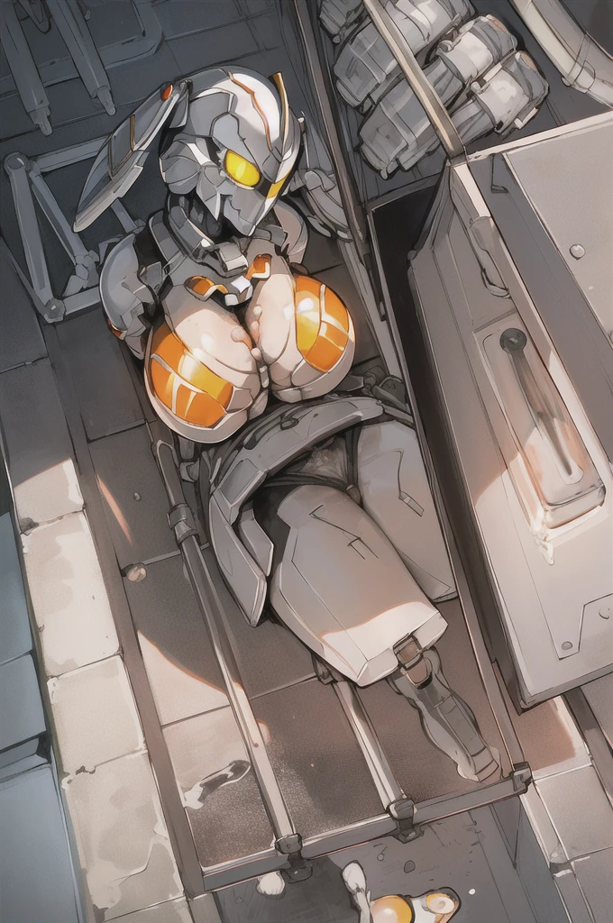 masterpiece,best quality,realistic,1girl,mature female,UltraMarie,armor,glowing,glowing_eyes,helmet,mecha,roboT,twintails,yellow_eyes,huge breasts,wide hips,fighting stance,city,((((Breast milk))))((((pubic hair))))((((milking))))