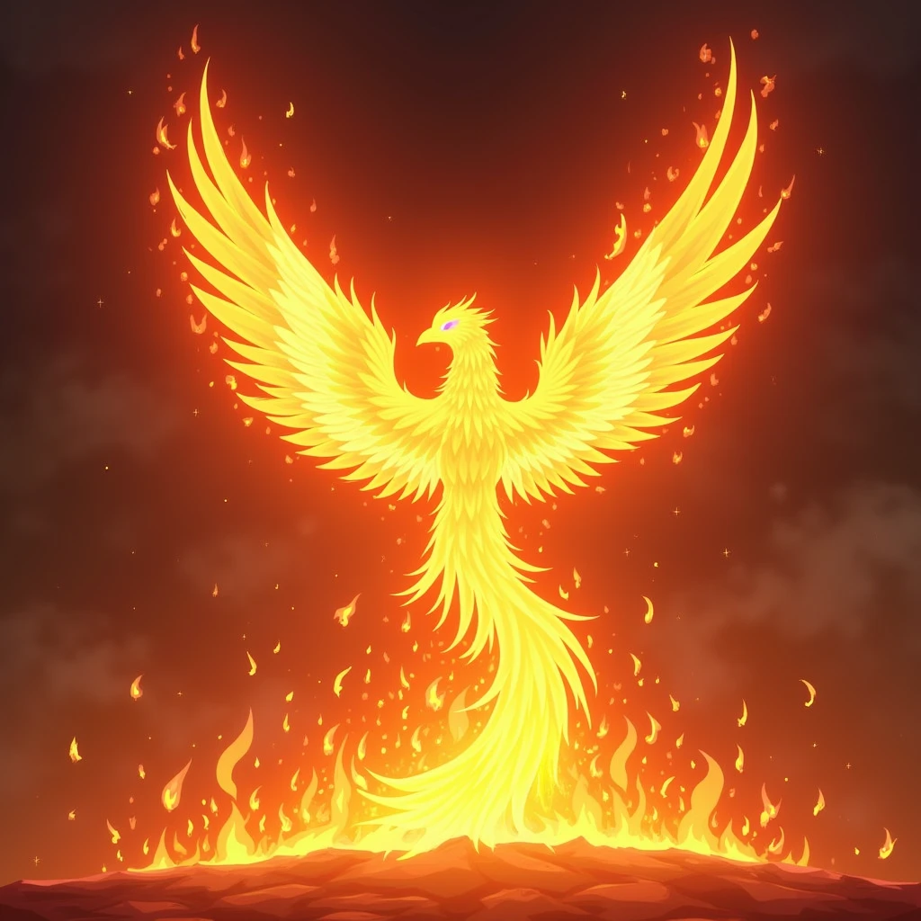 phoenix, fire, burning, fire storm, anime art style, 