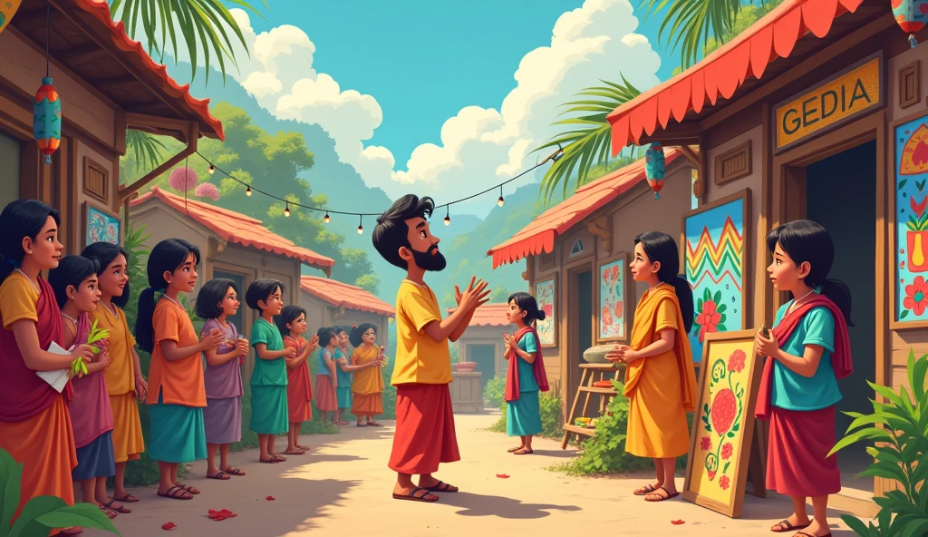 Chandra tried to console people mentally through art. He decorated village festivals and displayed his art, but the economic crisis did not let the village people realize the importance of art.

Cartoon Image