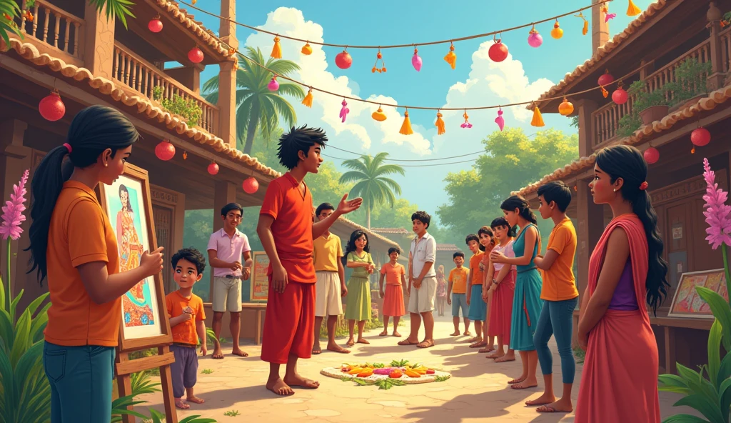 Chandra tried to console people mentally through art. He decorated village festivals and displayed his art, but the economic crisis did not let the village people realize the importance of art.
Cartoon Image