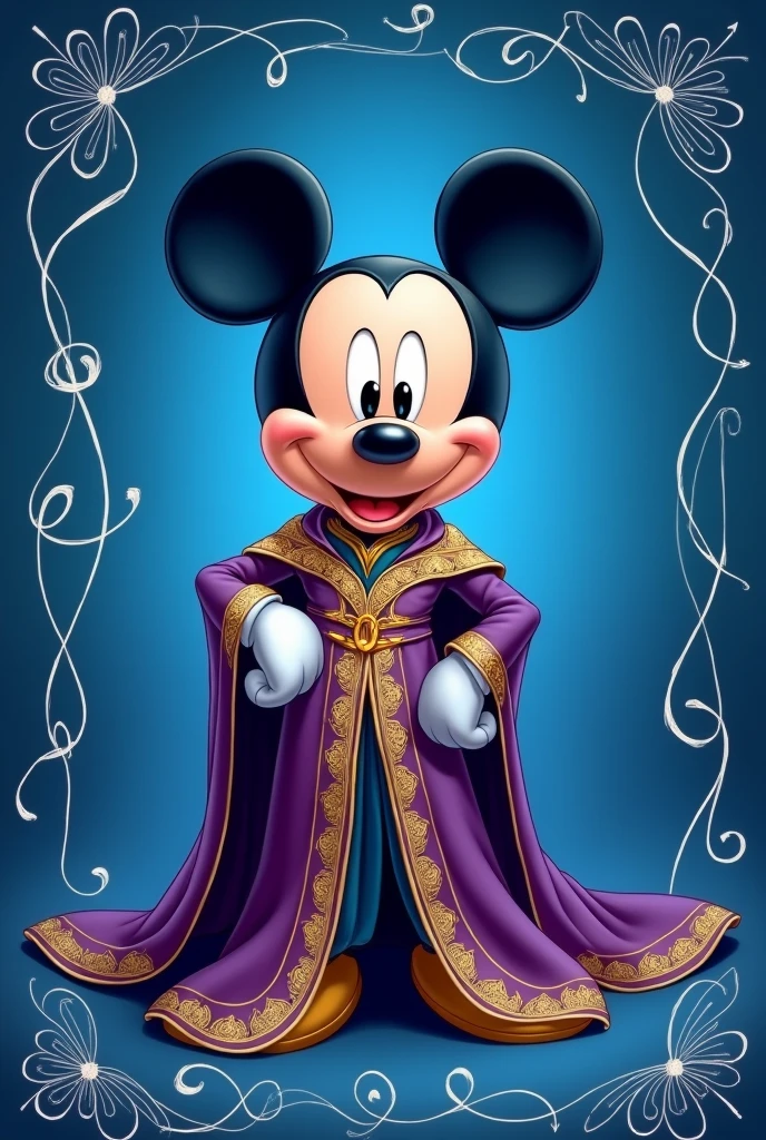 mickey royalty, blue background with white lines
