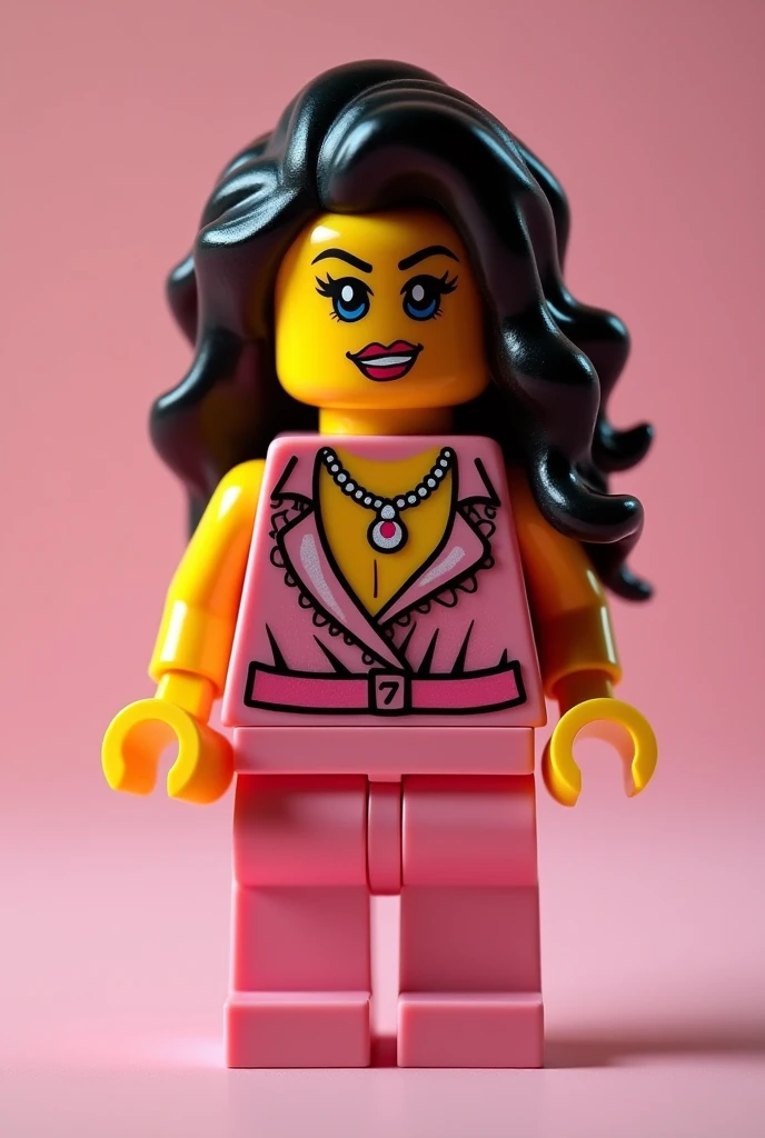 Make a lego of a sassy girl with a face of latina her clothes is sexy make it a bit not revealing
