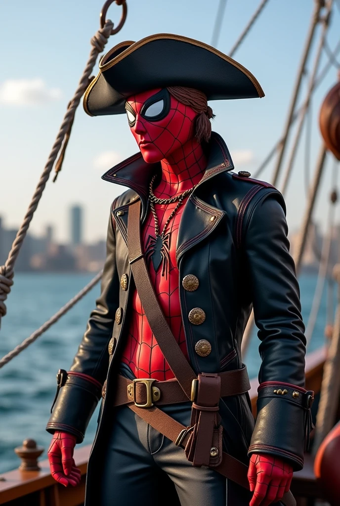 Spider-Man se déguise en pirate sur un bateau.