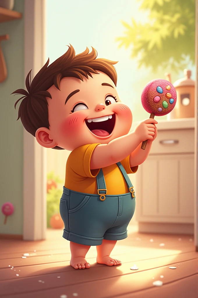 Draw me a picture , chubby boy holding candy