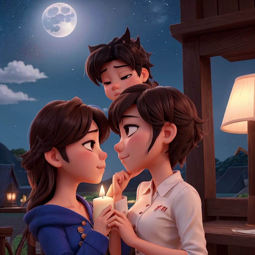 Kohi and Shin both feel the lingering feelings. They are so close that there is almost no distance between them. Finally, they share a kiss full of love and longing under the moonlight, making this scene both romantic and emotional.