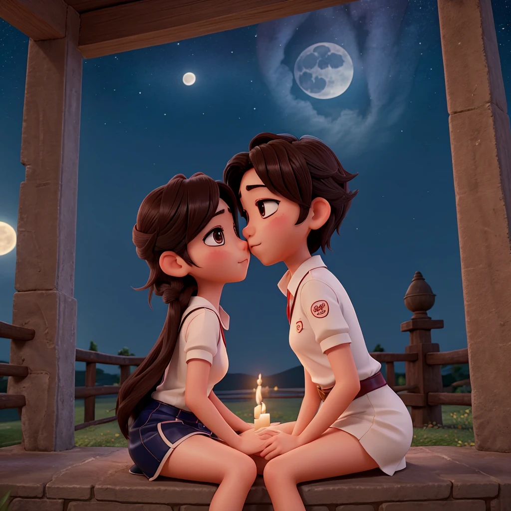 Kohi and Shin both feel the lingering feelings. They are so close that there is almost no distance between them. Finally, they share a kiss full of love and longing under the moonlight, making this scene both romantic and emotional.