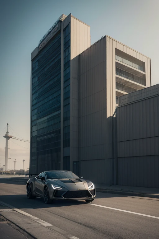 A high-quality illustration of an advertisement without women, photo-realistic, 8k, detailed, cinematic lighting, digital art, concept art, muted colors, minimalist design, industrial machinery, modern architecture, 3d render, clean composition, sleek and sophisticated, dynamic perspective, dramatic shadows