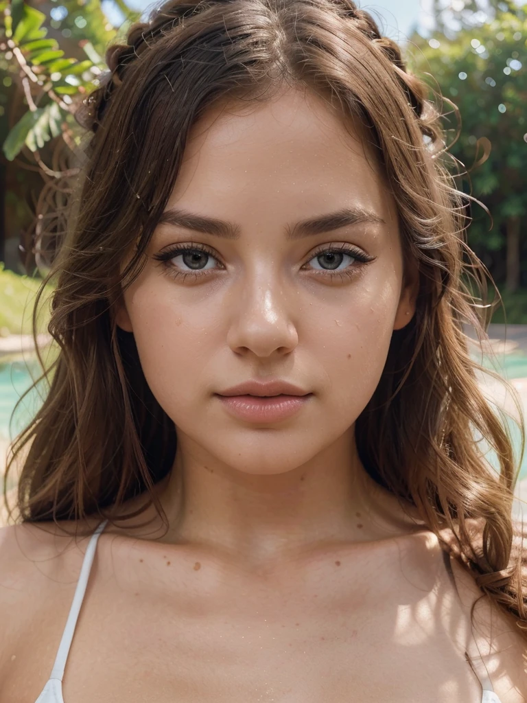 a young girl in a sexy swimsuit, beautiful detailed eyes, beautiful detailed lips, extremely detailed face, long eyelashes, photo-realistic, high quality, highly detailed, 8k, masterpiece, realistic, studio lighting, natural lighting, soft lighting, warm colors, pastel colors, vibrant colors, beautiful landscape, idyllic outdoor scene, serene atmosphere, full body visible