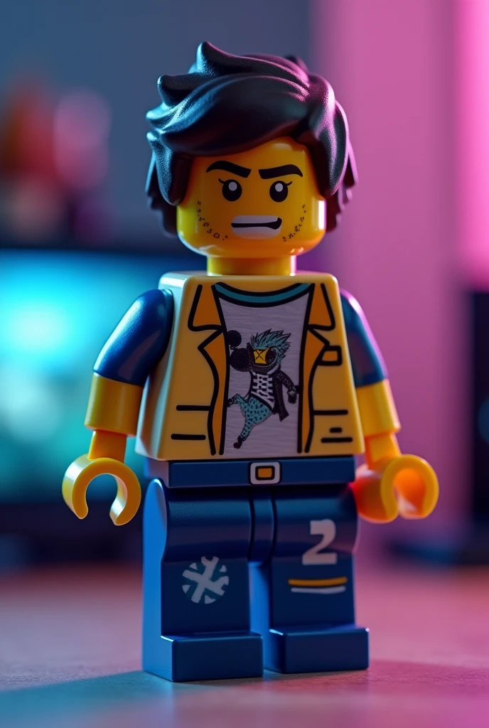 Make a lego of a handsome boy gaming 