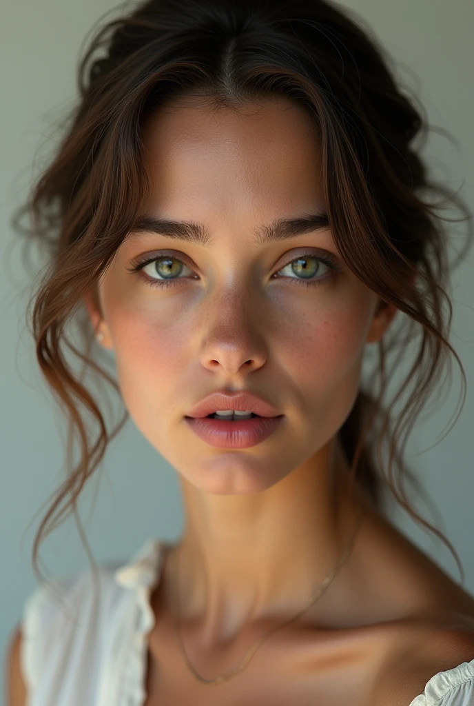 head of&#39;artwork, best quality, ultra realistic, super detailed, 8k resolution, photo brute, sharpness, (1fille), bare, beautiful face, , 24 ans, portrait , Hair back, Head from the front, femme francaise