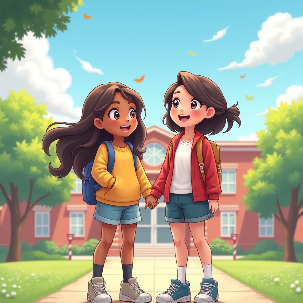 A girl with her friend at school
