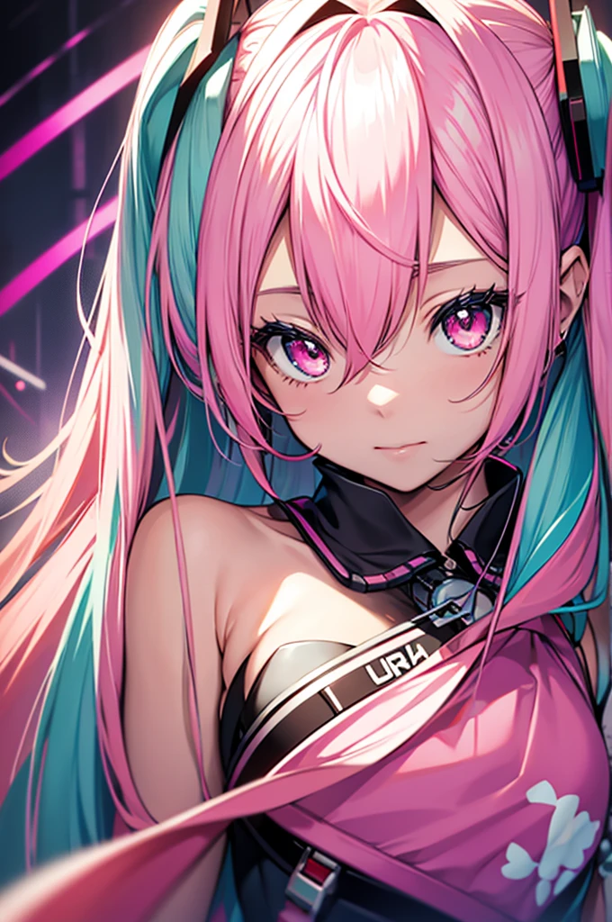 hatsune miku, Vocaloid, beautiful, Detailed face, Pink Hair, Pink Eyes, Pink Art, colorful, bright, whole body