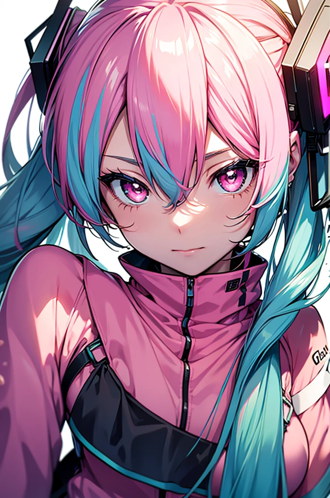 hatsune miku, Vocaloid, beautiful, Detailed face, Pink Hair, Pink Eyes, Pink Art, colorful, bright, whole body