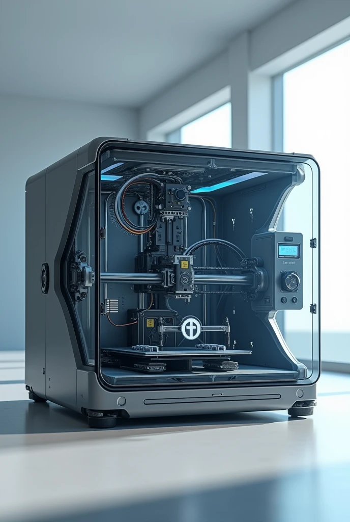 3d printer with lines, drawning, logotype
